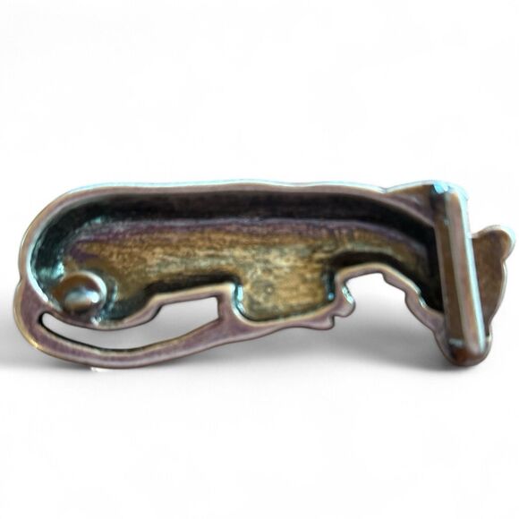 VINTAGE Woman's LEOPARD Belt Buckle Brass Gold Tone w/ RHINESTONE 3.5" - Picture 2 of 6